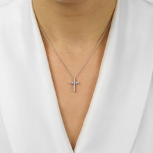 Load image into Gallery viewer, 10K White Gold or Sterling Silver Diamond Cross Pendant (0.10 CTW)