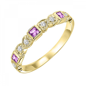10K Gold Stackable Diamond & Pink Sapphire Band