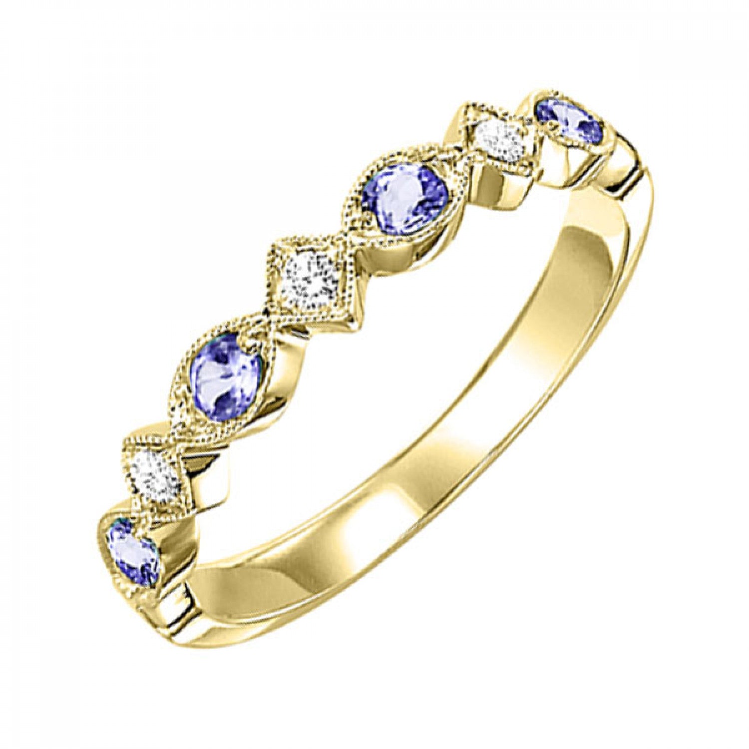 10K Gold Stackable Diamond & Alexandrite Band