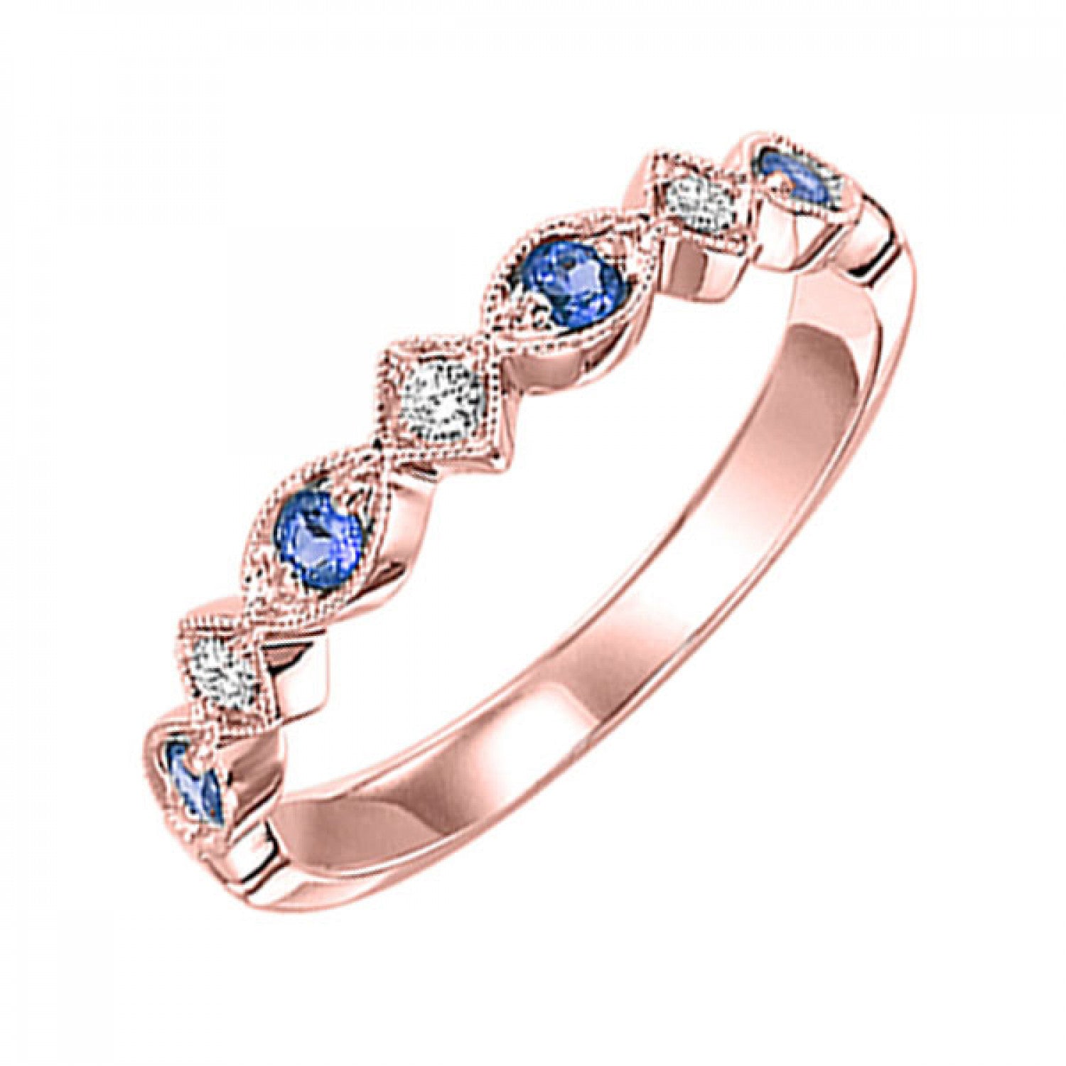 10K Gold Mix Prong Stackable Diamond & Sapphire Band