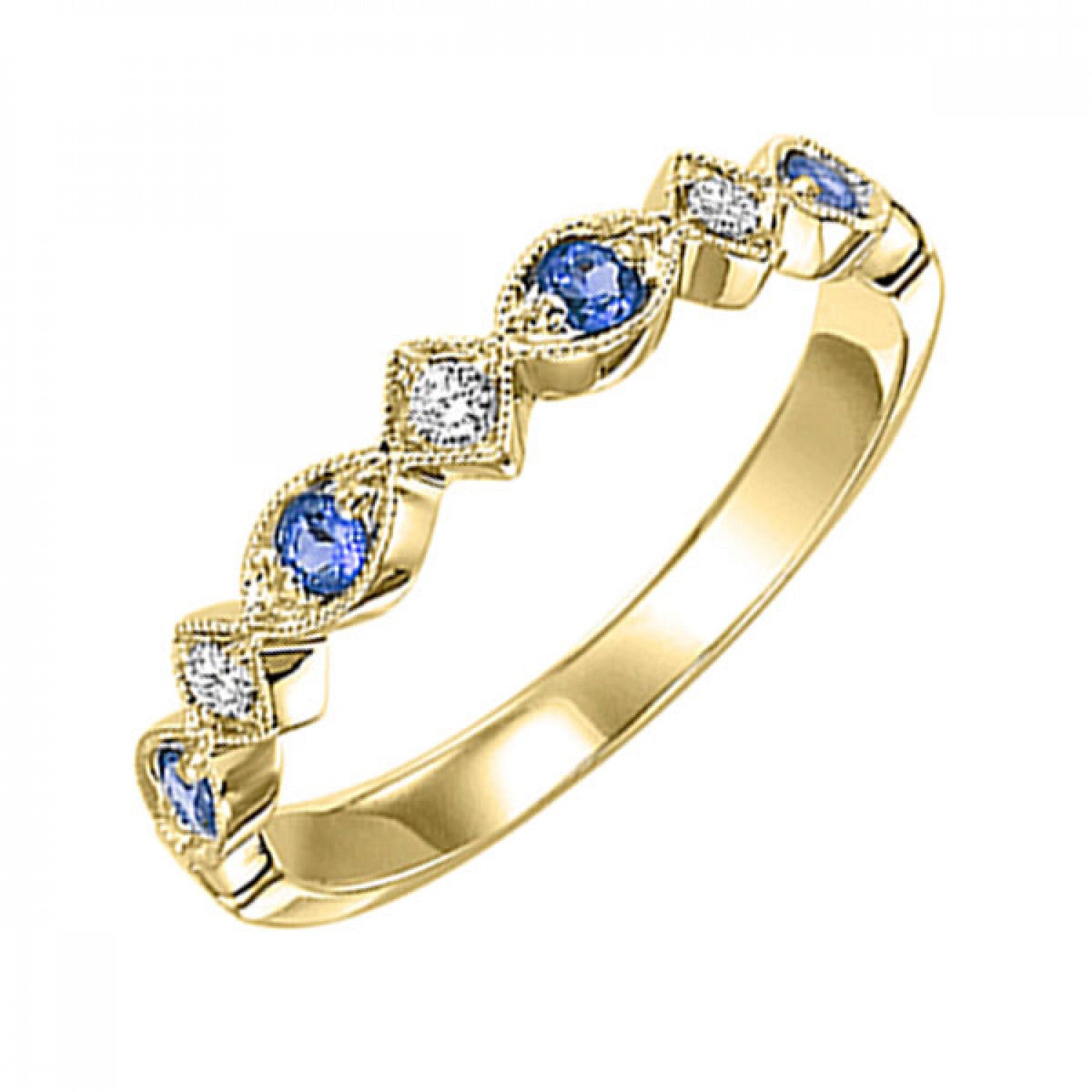 10K Gold Mix Prong Stackable Diamond & Sapphire Band