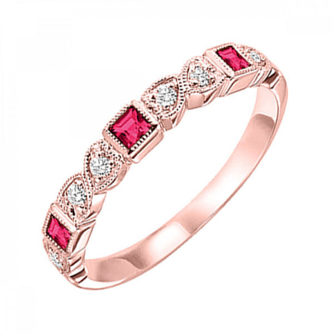 14K Gold Stackable Diamond & Ruby Band