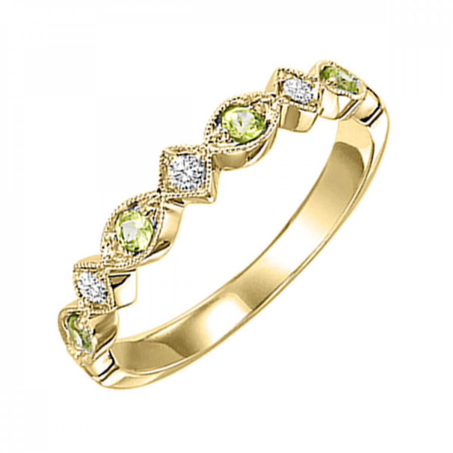 10K Gold Stackable Peridot Band 1/20CT