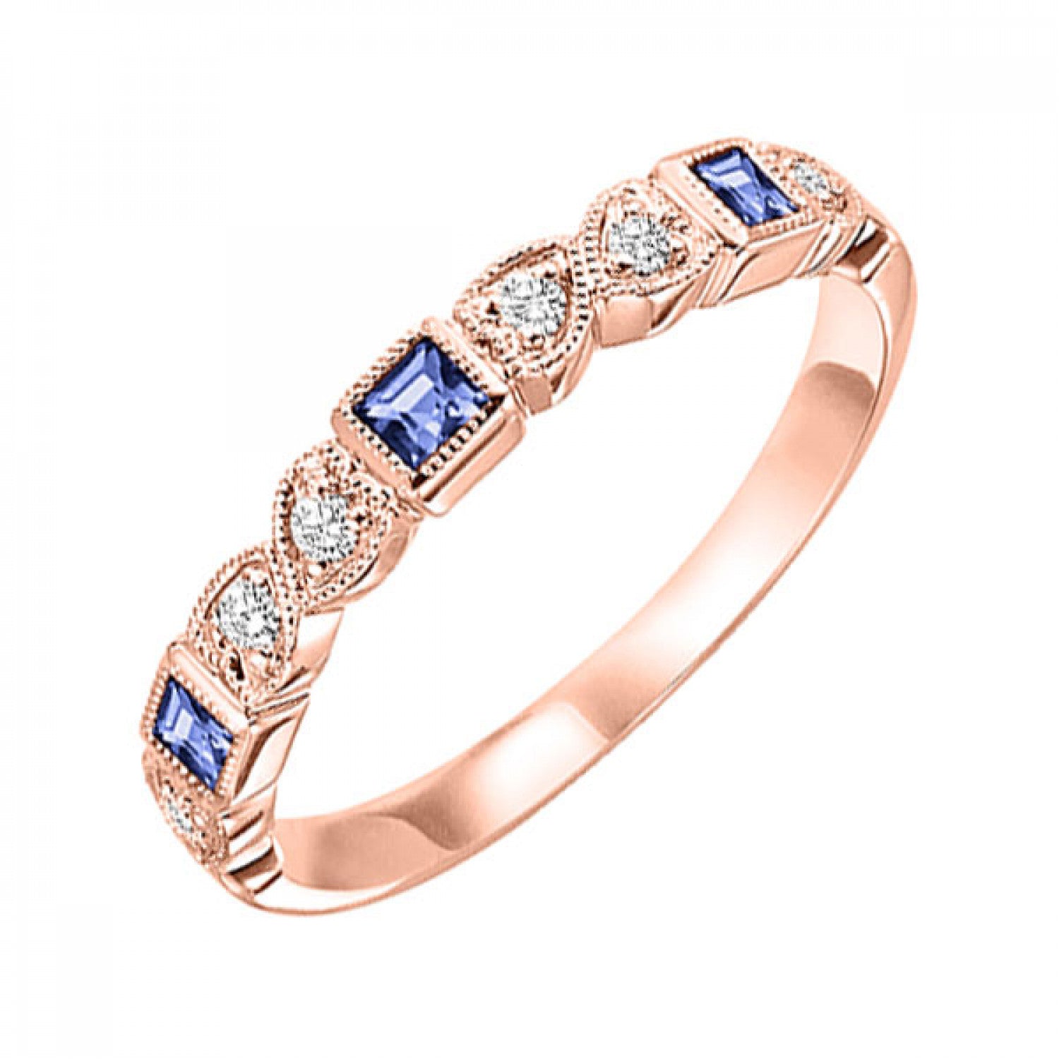 10K Gold Stackable Mix Bezel Diamond & Sapphire Band