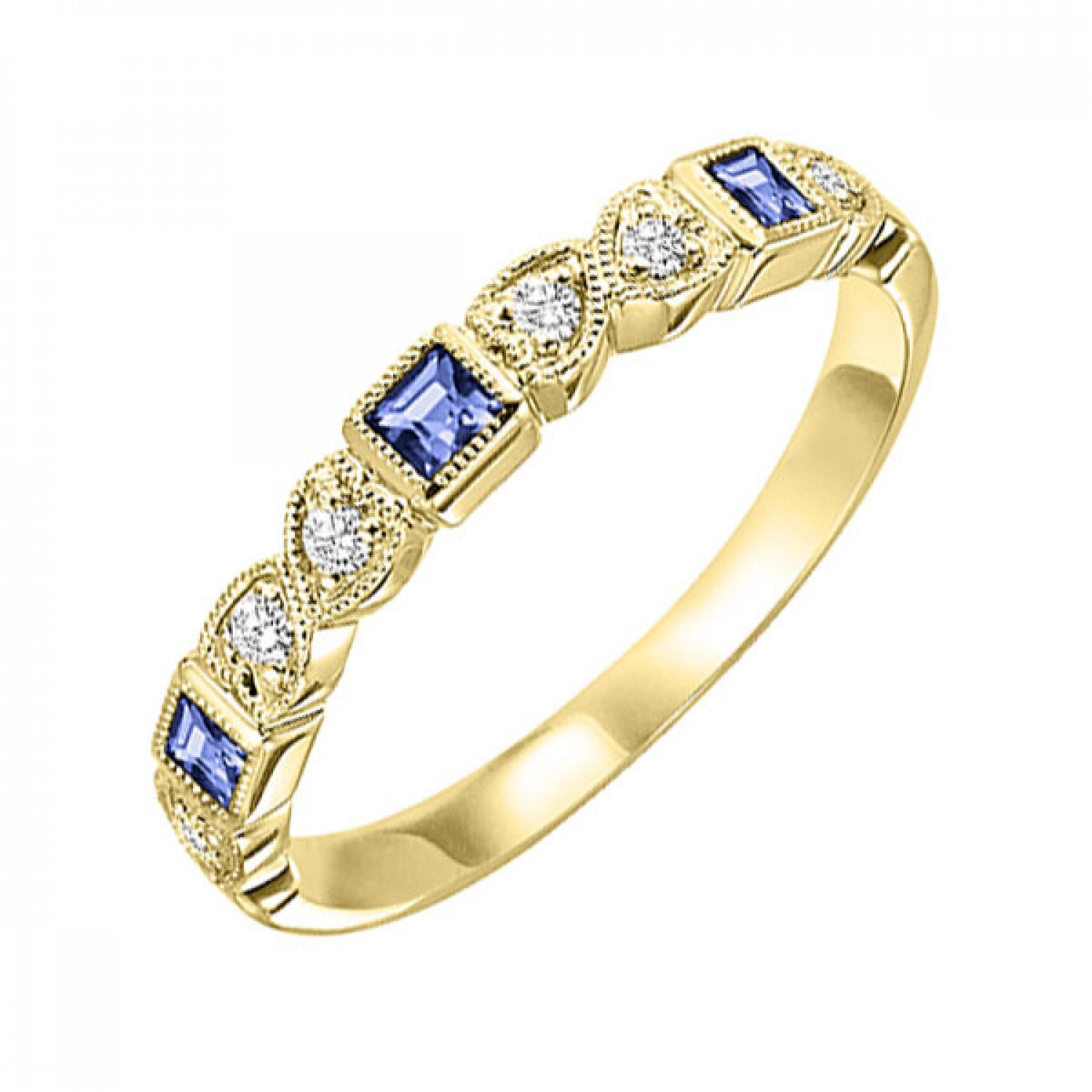 10K Gold Stackable Mix Bezel Diamond & Sapphire Band