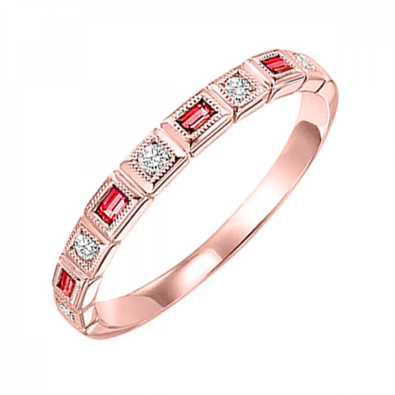 10K Gold Stackable Bezel Set Diamond & Ruby Band