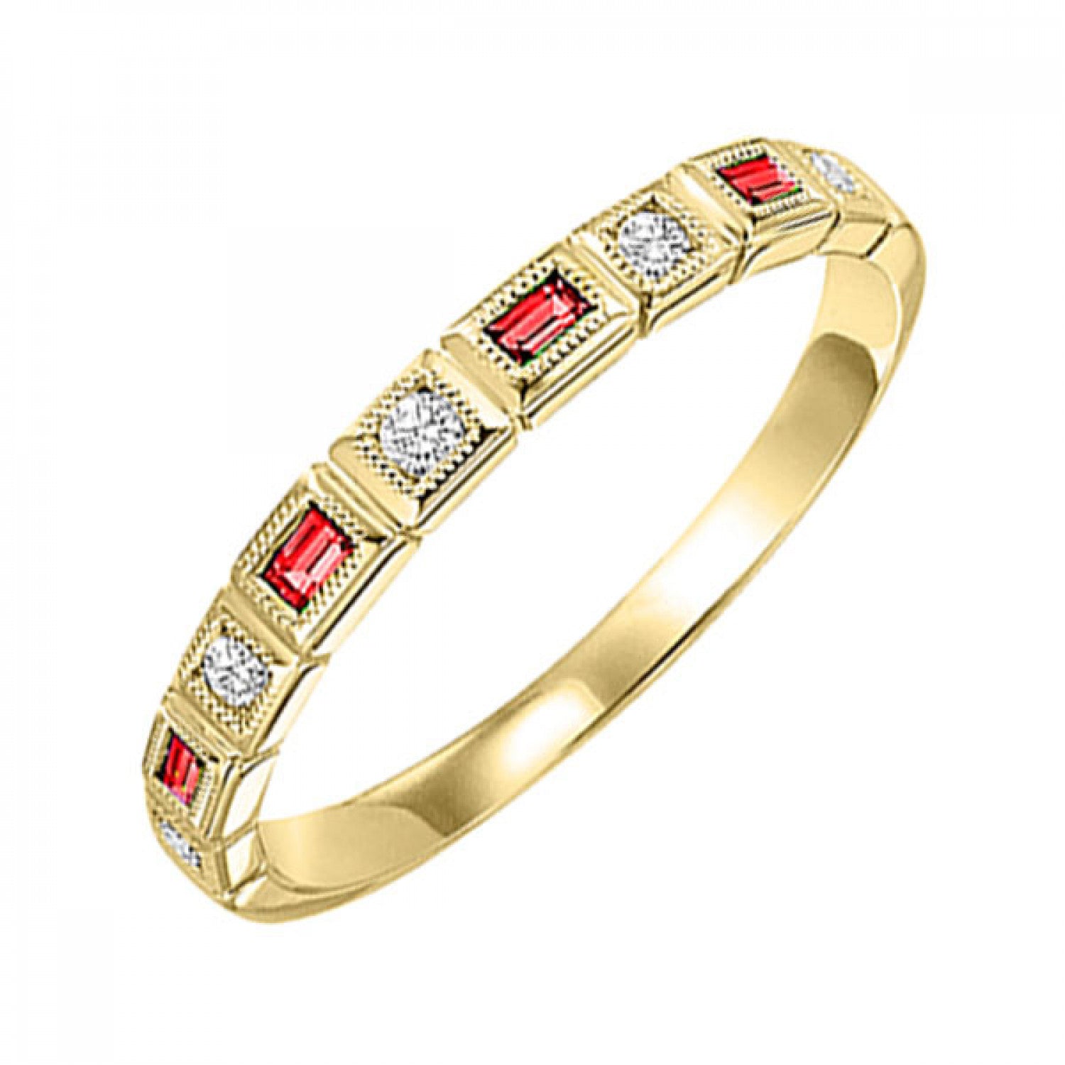 10K Gold Stackable Bezel Set Diamond & Ruby Band
