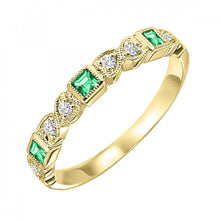 Load image into Gallery viewer, 10K Gold Stackable Diamond &amp; Emerald Band Mixed Bezel