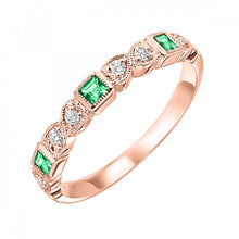 Load image into Gallery viewer, 10K Gold Stackable Diamond &amp; Emerald Band Mixed Bezel