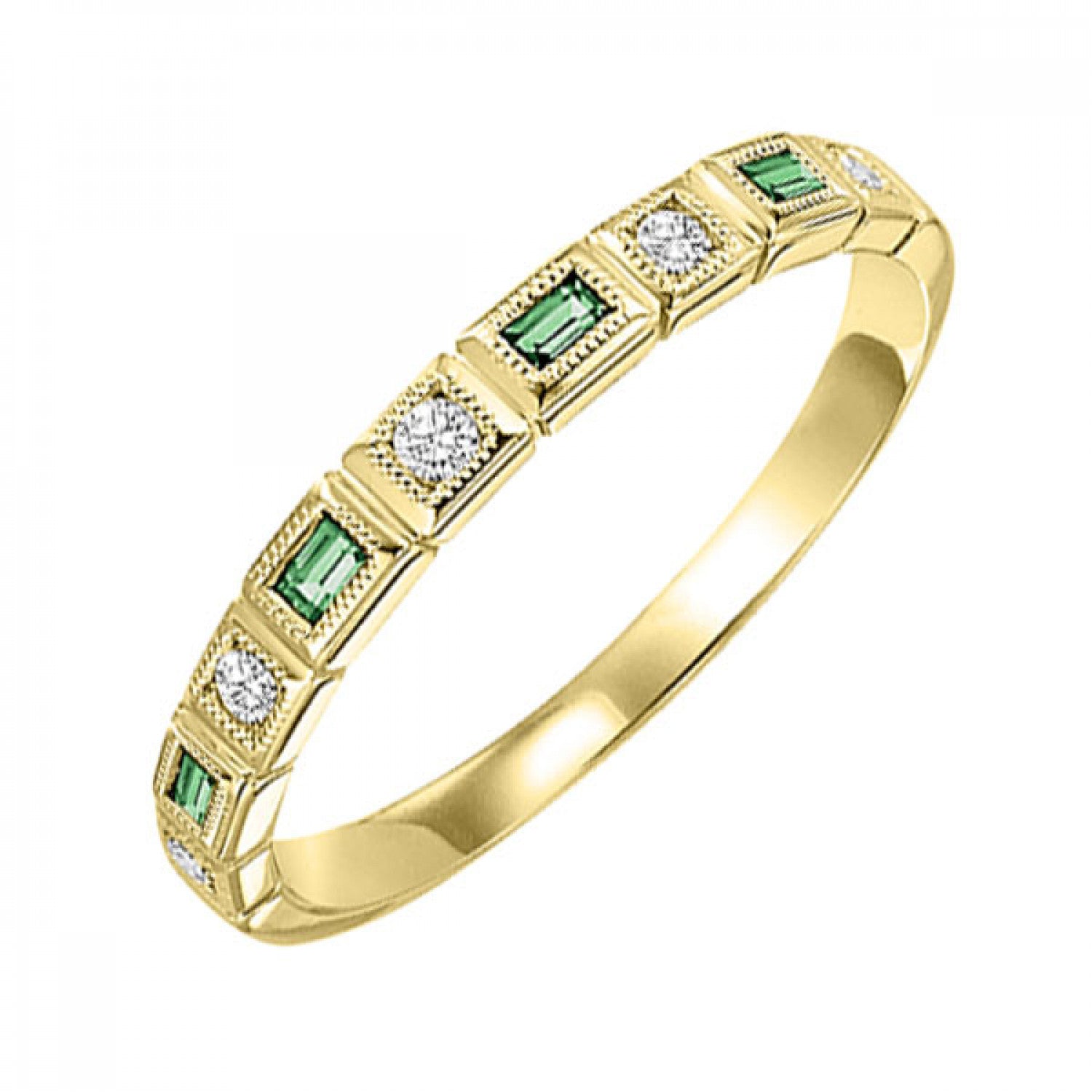 10K Gold Stackable Diamond & Emerald Mixed Bezel Band
