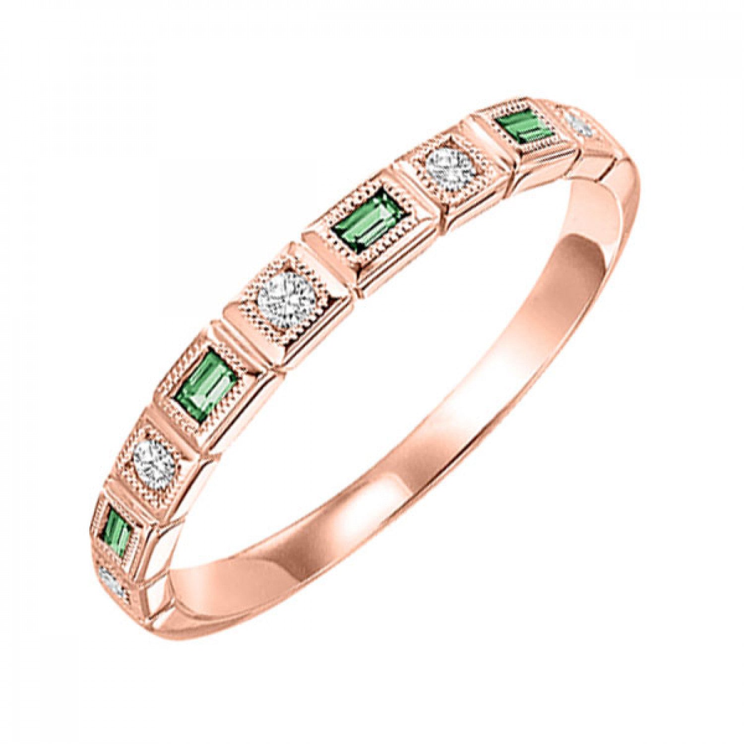 10K Gold Stackable Diamond & Emerald Mixed Bezel Band