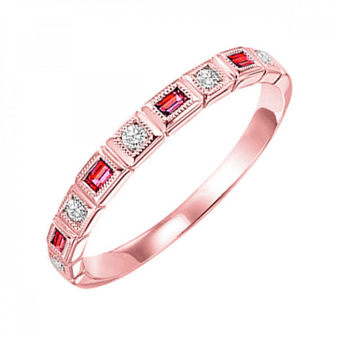 14K Gold Stackable Diamond & Ruby Band