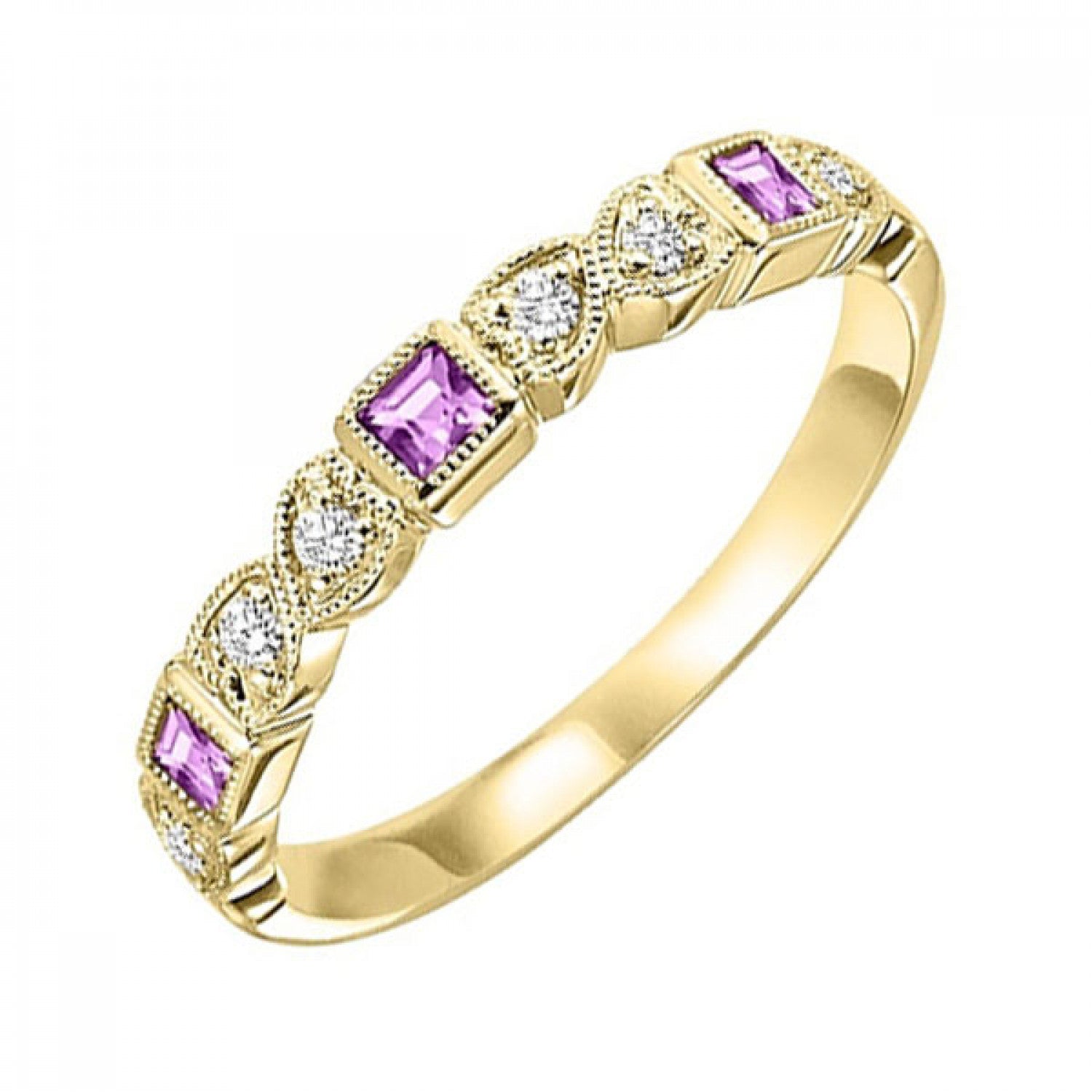 14K Gold Stackable Diamond & Pink Sapphire Band