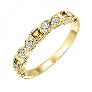 14K Gold Stackable Diamond & Citrine Band 0.10CTW
