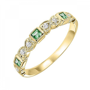 14K Gold Stackable Diamond & Emerald Band