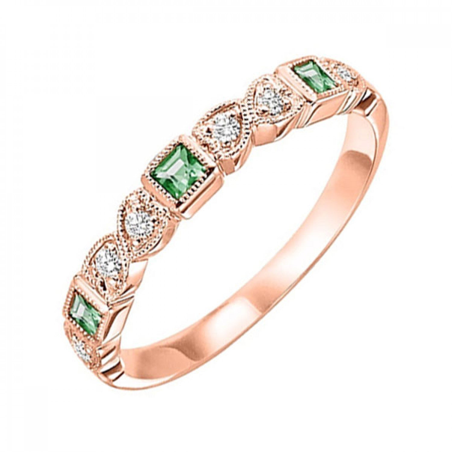 14K Gold Stackable Diamond & Emerald Band