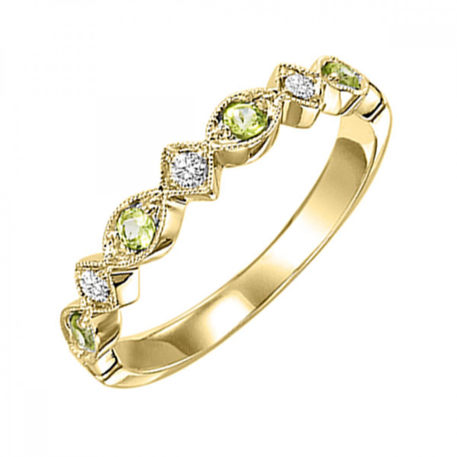 14K Gold Stackable Diamond & Peridot Band