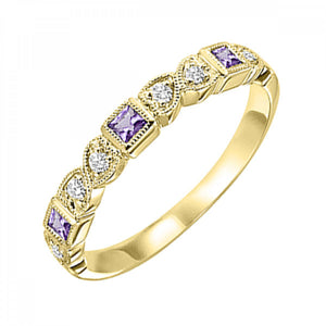 10K Gold Stackable Diamond & Amethyst Band