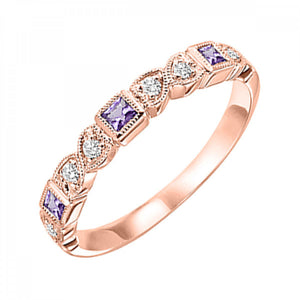 10K Gold Stackable Diamond & Amethyst Band