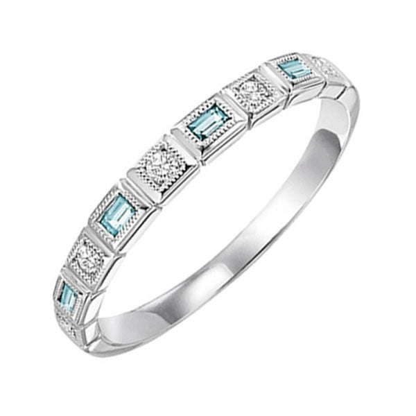 14K Gold Stackable Mix Bezel Diamond & Aquamarine Band