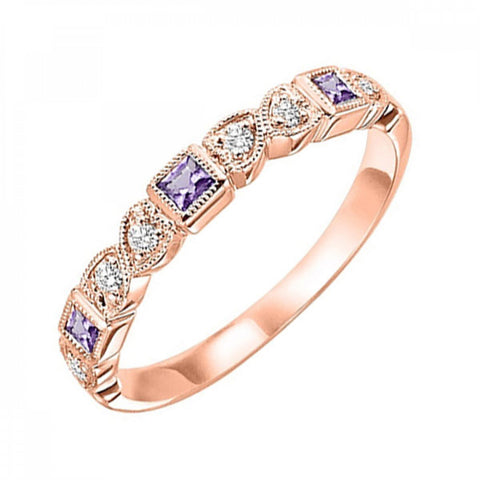14K Gold Stackable Diamond & Amethyst Band 0.10CTW