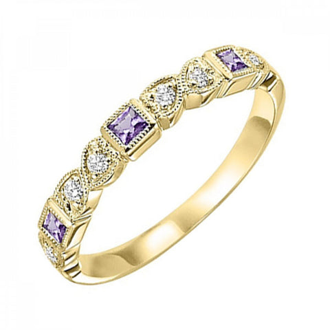 14K Gold Stackable Diamond & Amethyst Band 0.10CTW
