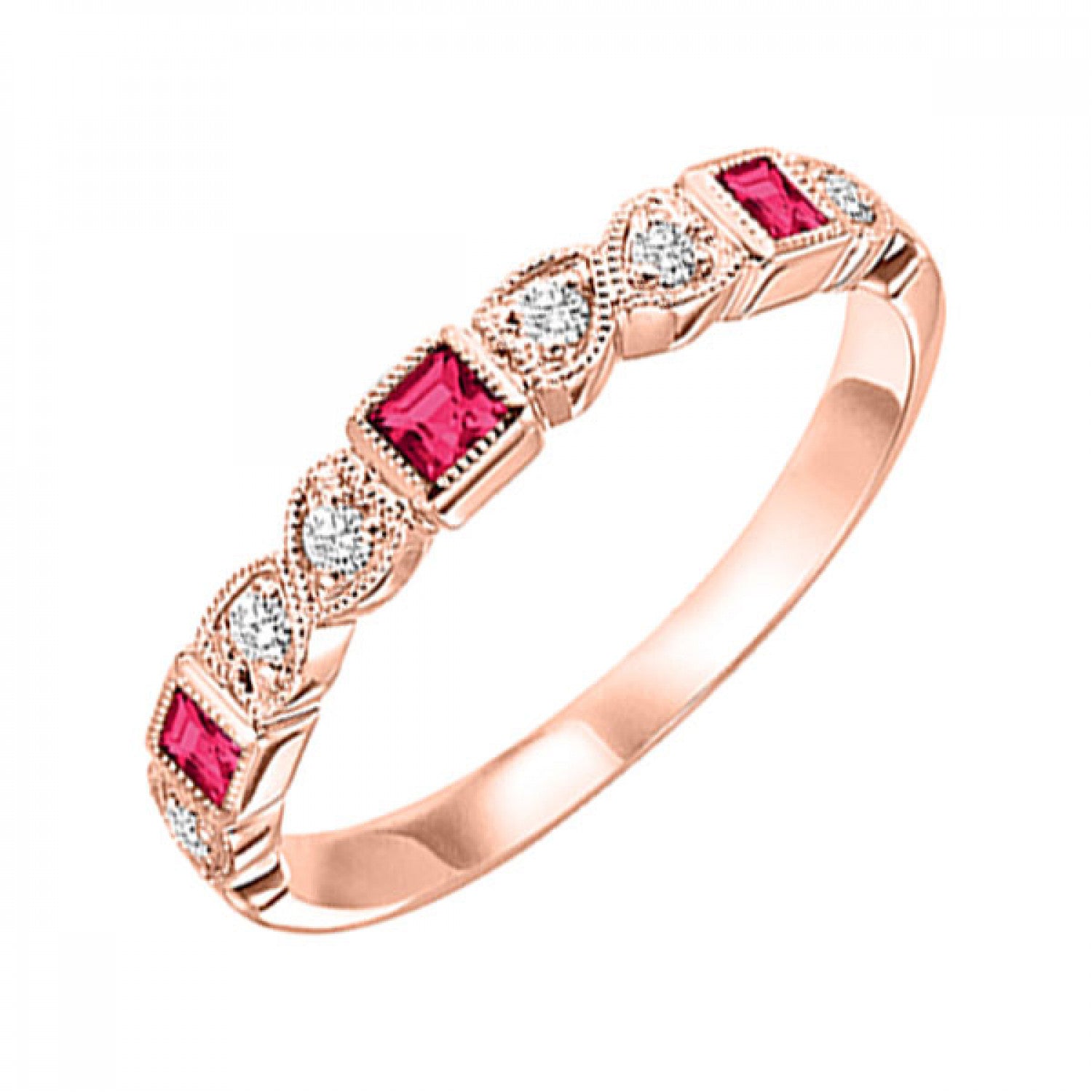 10K Gold Stackable Bezel Set Diamond & Ruby Band