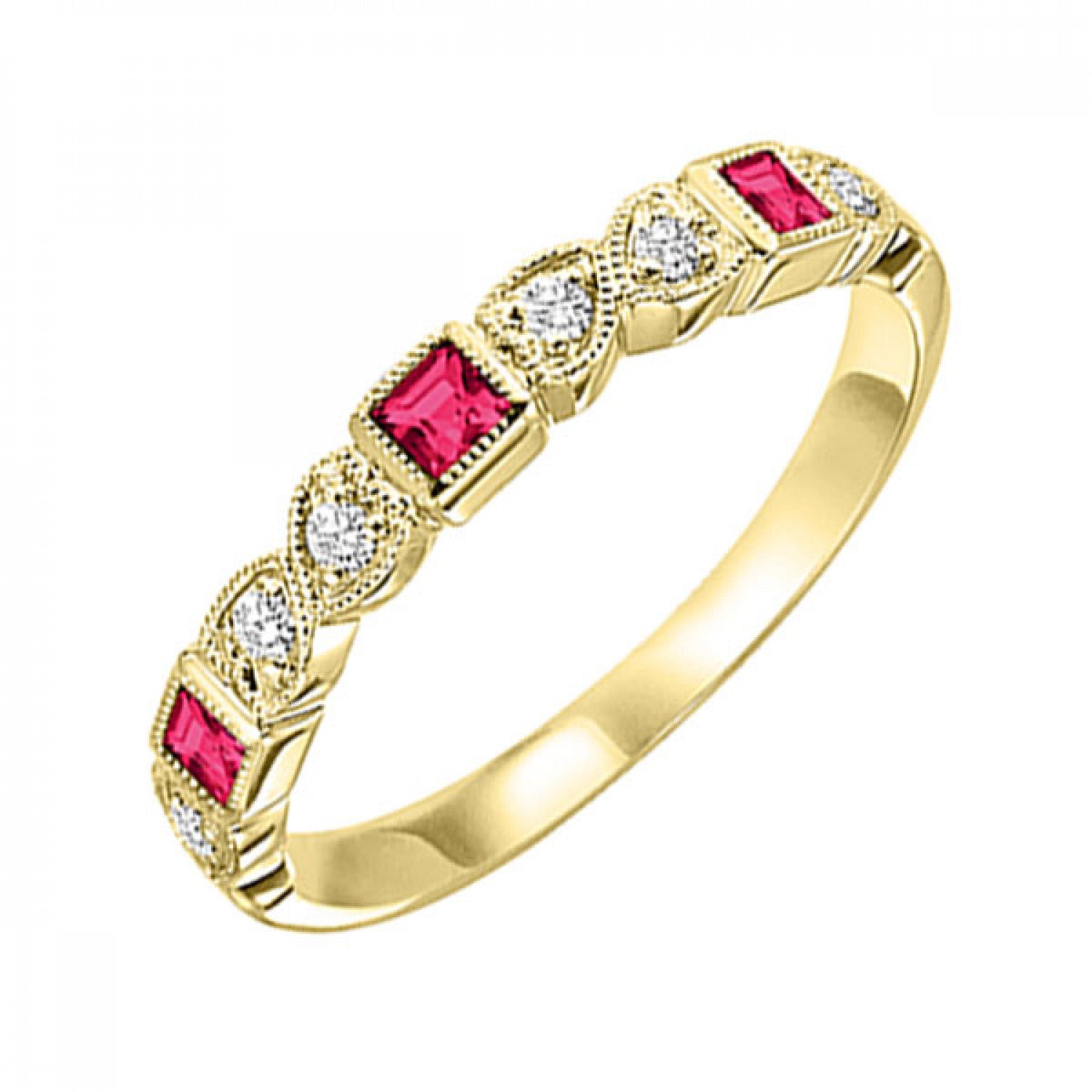 10K Gold Stackable Bezel Set Diamond & Ruby Band