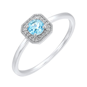 White Gold Diamond and Blue Topaz Gemstone Ring