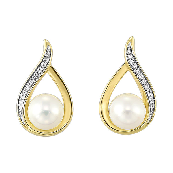 14K Gold Diamond and Pearl Fashion Earrings