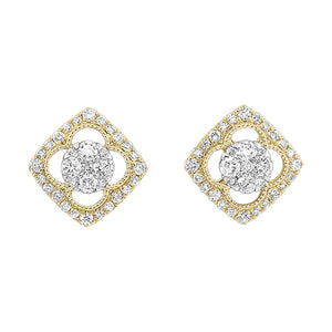 14K Two Tone Gold Diamond Cluster Stud Earring (0.50CTW)