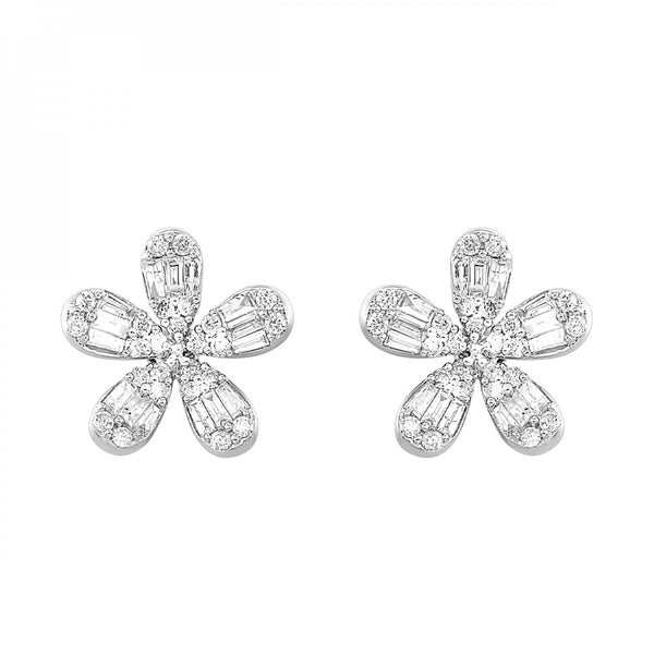 10K White Gold Flower Diamond Cluster Stud Earring (0.50CTW)