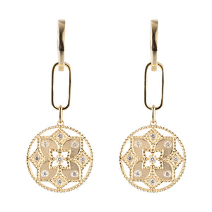 14K Yellow Gold Quatrefoil Diamond Huggie Hoop Dangle Earring (0.25CTW)