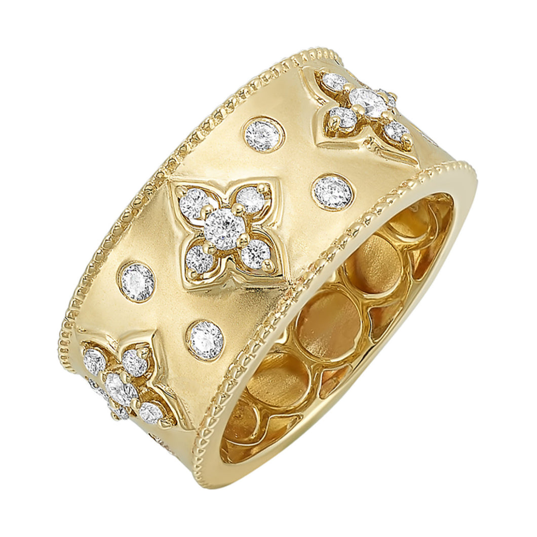 14K Yellow Gold Beaded Band Diamond Fashion Ring (0.50CTW)