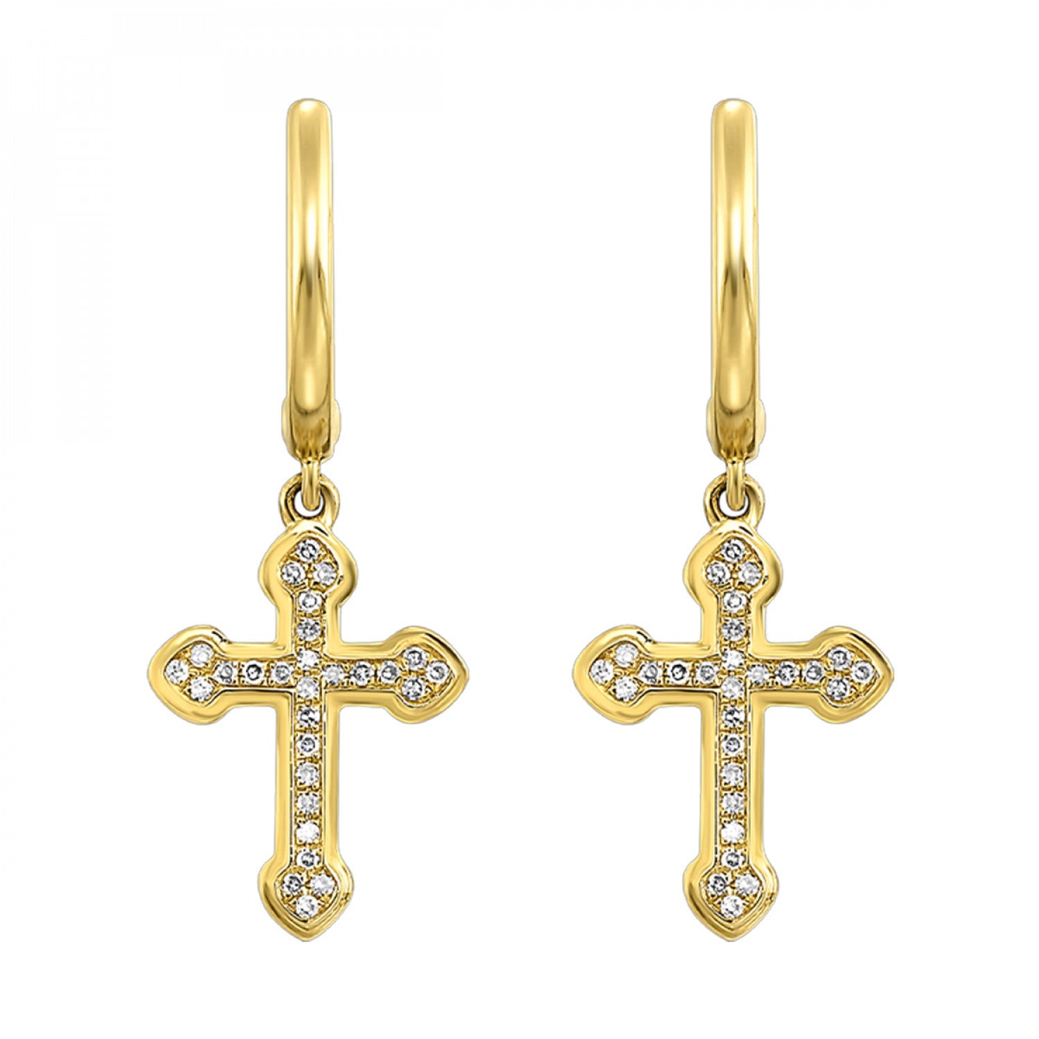 Cross 14k Yellow Gold Stud Earrings in White Diamond