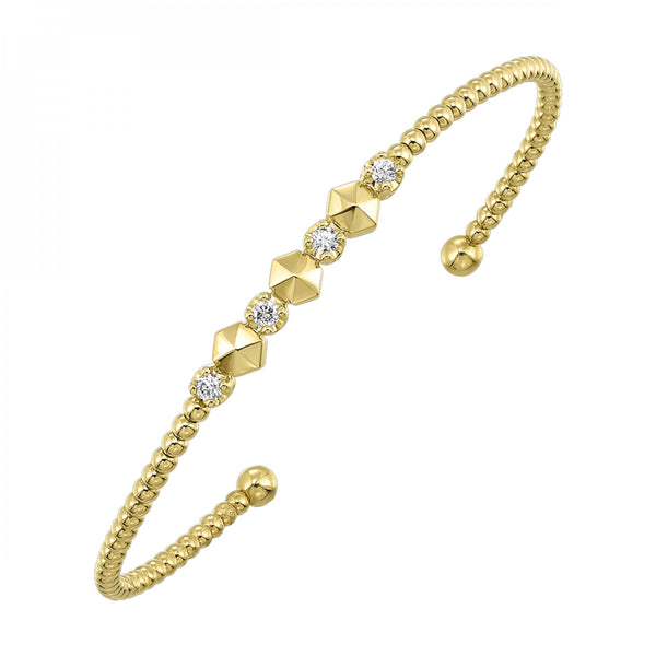 14K Yellow Gold Beaded Cuff Diamond Bangle (0.20CTW)