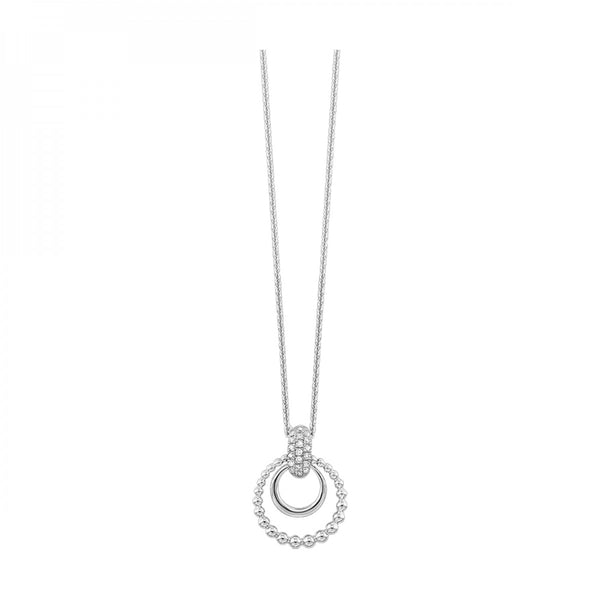 Sterling Silver Double Circle Diamond Pendant (0.10CTW)