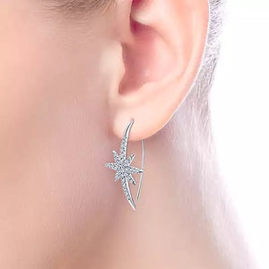 14K White Gold Diamond Star Drop Earrings