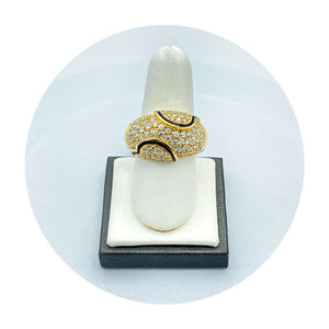Estate 18K Yellow Gold Pave Domed Diamond & Enamel Ring (2.75CTW)
