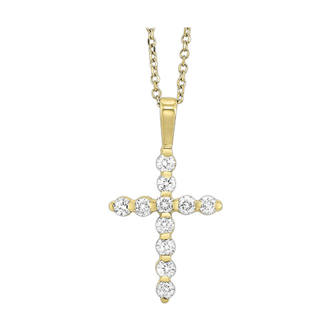14K Yellow Gold Diamond Cross Necklace - choose your carat weight