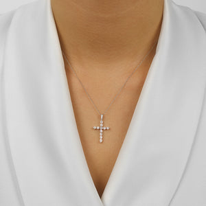 14K White Gold Cross Bar Set Diamond Necklace 1/2CT