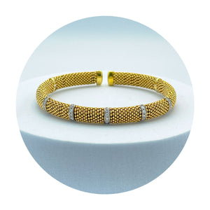 Estate 18K Yellow Gold Woven Cuff Diamond Station Bracelet (0.50CTW)