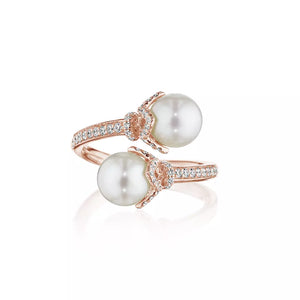 Verragio Reverie Petal Toi Et Moi Diamond & Pearl Cap By-Pass Ring 18K Rose Gold (0.40CTW)