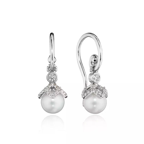 Verragio Reverie Petal Diamond & Pearl Dangle Earring 18K Gold (0.45CTW)