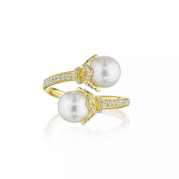 Verragio Reverie Petal Toi Et Moi Diamond & Pearl Cap By-Pass Ring 18K Yellow Gold (0.40CTW)