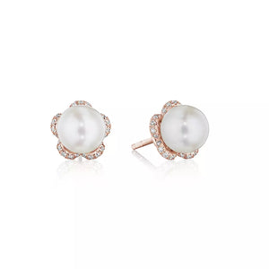 Verragio Reverie Tiara Diamond & Pearl Stud Earrings 18K Gold (0.15CTW)