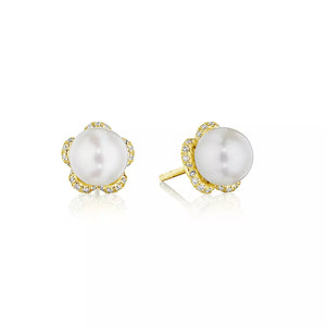 Verragio Reverie Tiara Diamond & Pearl Stud Earrings 18K Gold (0.15CTW)
