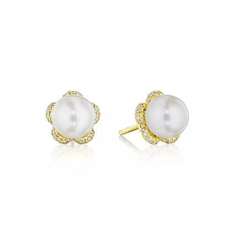 Verragio Reverie Tiara Diamond & Pearl Stud Earrings 18K Gold (0.15CTW)