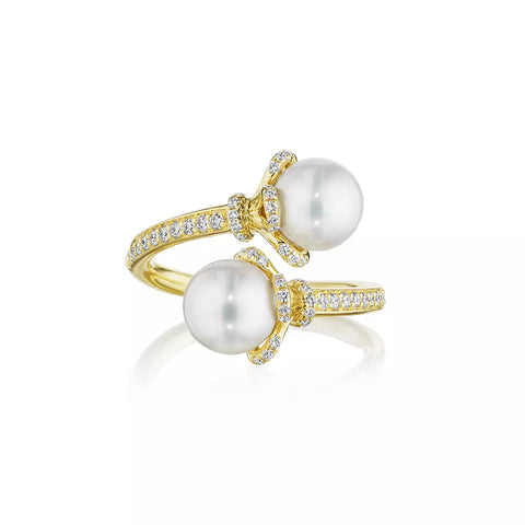 Verragio Reverie Tiara Toi Et Moi Diamond & Pearl Cap By-Pass Ring 18K Gold (0.30CTW)