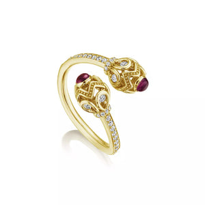 Verragio Devotion Bead Diamond & Rhodolite Toi Et Moi By-Pass Ring 18K Gold (0.30CTW)